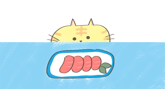 魚を見ている猫のイラスト